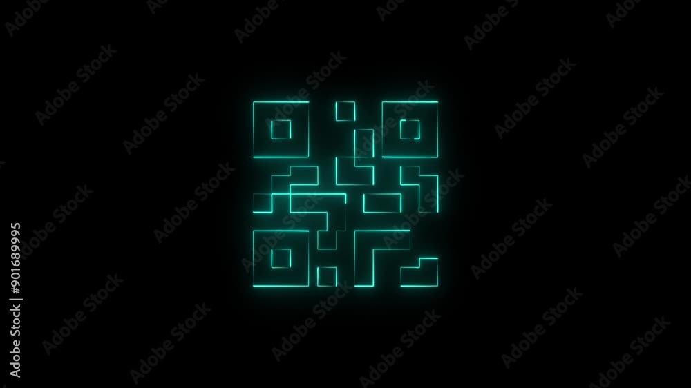 Neon line QR code animated lineal symbol icon. Scanning QR code symbol.