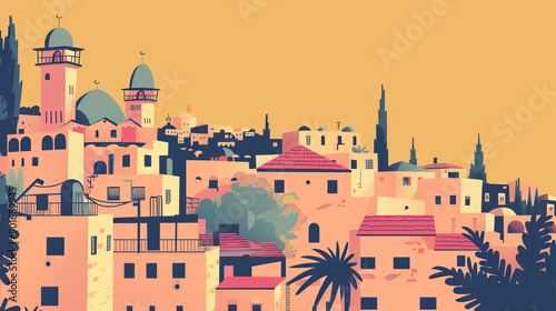 Wallpaper Mural Risograph vintage riso print travel poster, card, wallpaper or banner illustration, modern, isolated, clear, simple of Jerusalem, Israel. Artistic, screen printing, stencil Torontodigital.ca