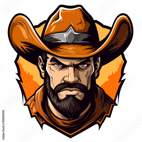 Cowboy vector mascot logo design with modern illustration concept style for badge, emblem and tshirt printing. Cowboy illustration for sport and esport team logotype. Sheriff sticker