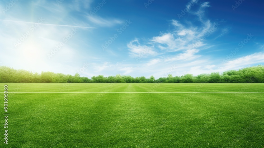A pristine soccer field with goal posts and lush green grass