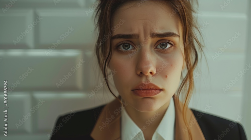 Crying Employee in Contemporary Office, Close-Up of Displeasure Crying Employee in Contemporary Office, Close-Up of Displeasure