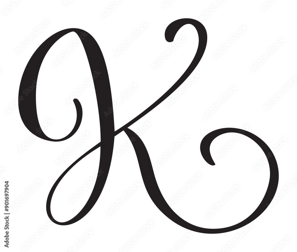 Vector calligraphy hand drawn letter K icon logo. Script font. Handwritten brush style Vector calligraphy hand drawn letter K icon logo. Script font. Handwritten brush style