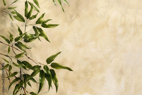 beige background with bamboo leaves