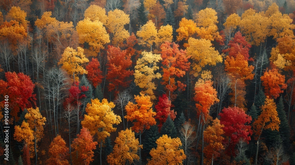 Vibrant Autumn Foliage Display in a Forest During Early Morning Hours. Generative AI Vibrant Autumn Foliage Display in a Forest During Early Morning Hours. Generative AI