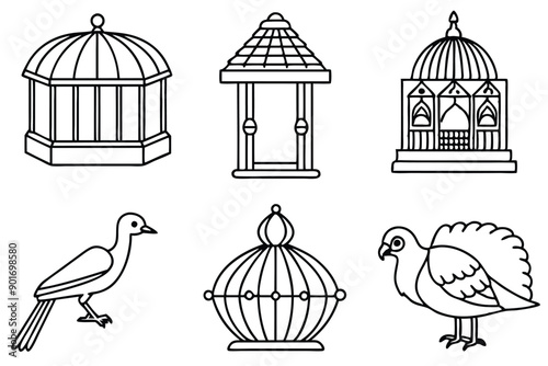 Aviary bird line art illustration