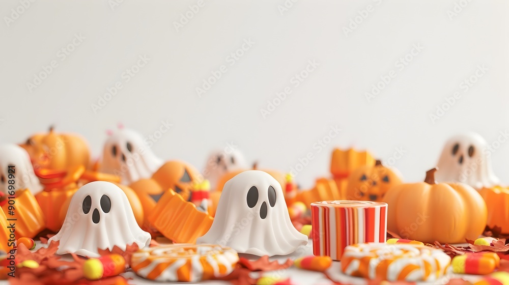 Spooky 3D Halloween Candy Ghosts on White Background Spooky 3D Halloween Candy Ghosts on White Background