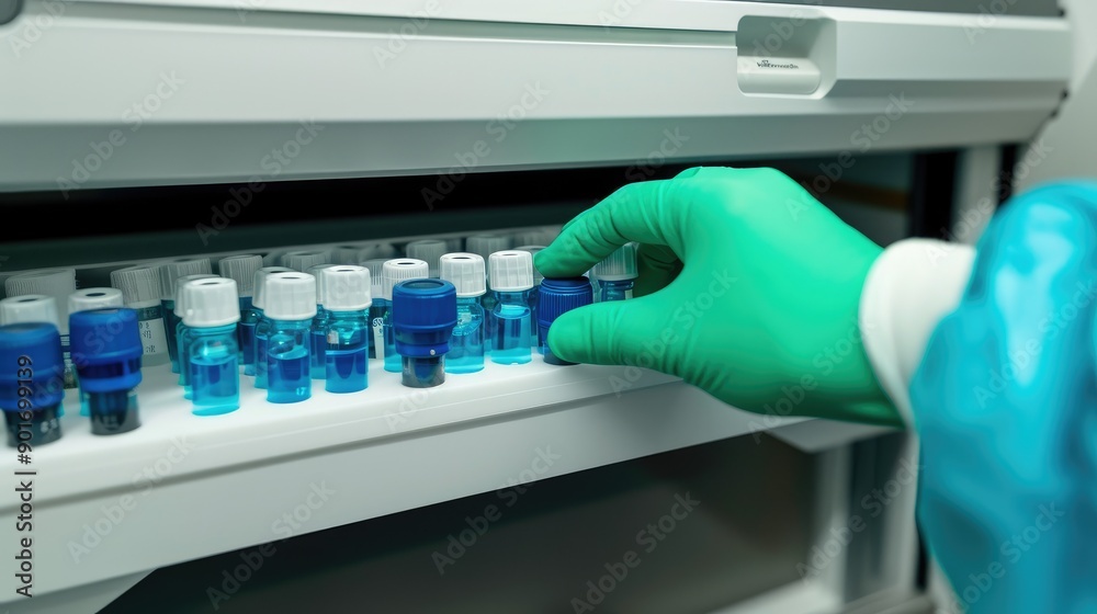 Close-Up of Blue Vials in Lab Equipment