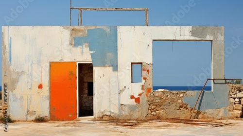 Abandoned basketball court with hoops and painted lines