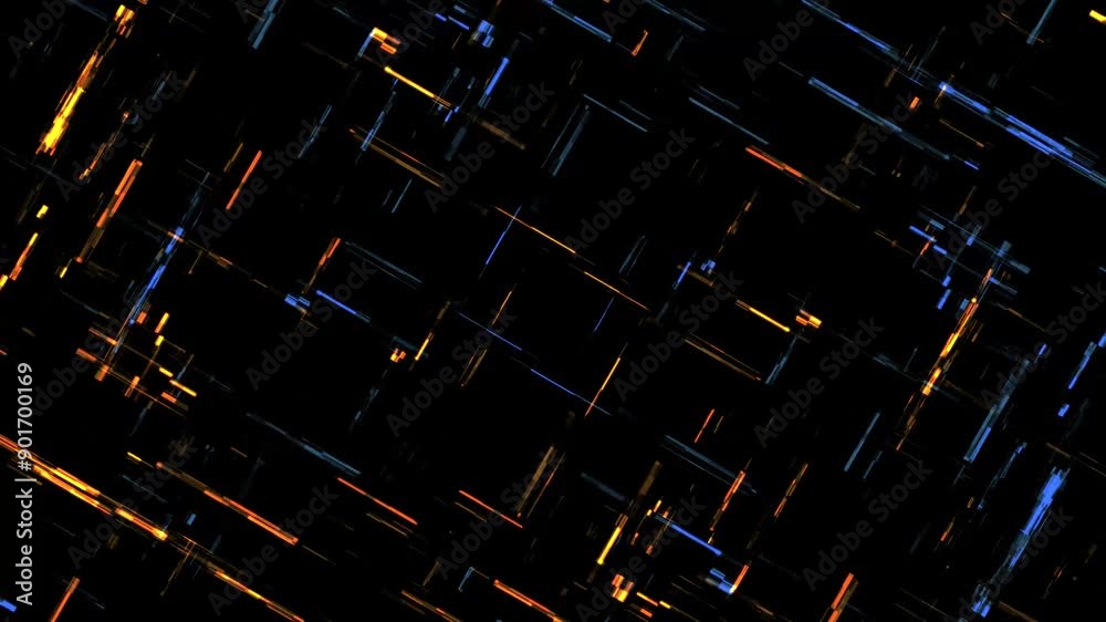  Abstract digital glow yellow and blue lines on a black background 4K