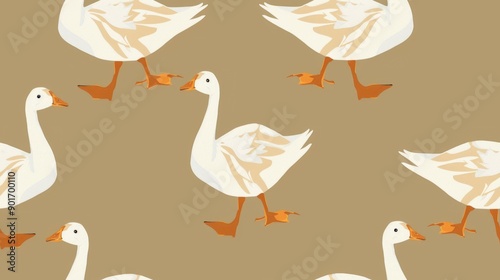 cartoon goose pattern. earth tones. solid color background.