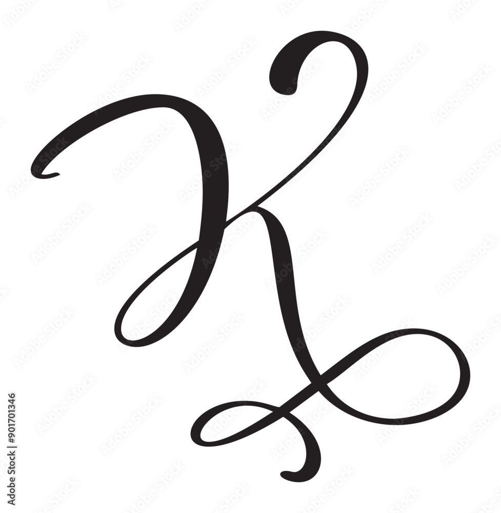 Hand drawn vector calligraphy letter capital K. Script font logo initials. Handwritten brush style flourish Hand drawn vector calligraphy letter capital K. Script font logo initials. Handwritten brush style flourish