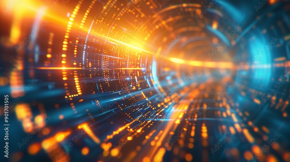 Fototapeta premium Brighter golden atmosphere, virtual space. Sci-fi elements, futuristic virtual elements, blue gradient background