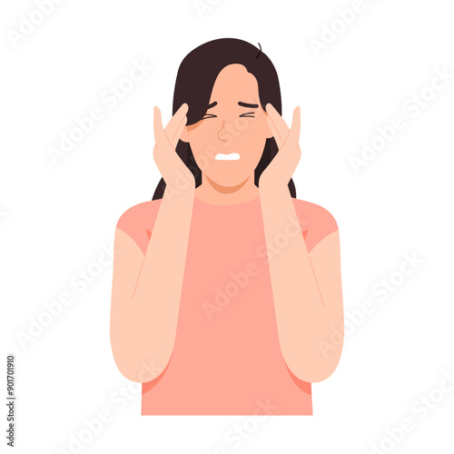 Woman headache and brain Severe. People feeling dizzy have migraine. stressed with work problems.
Confused brain. Vector illustration