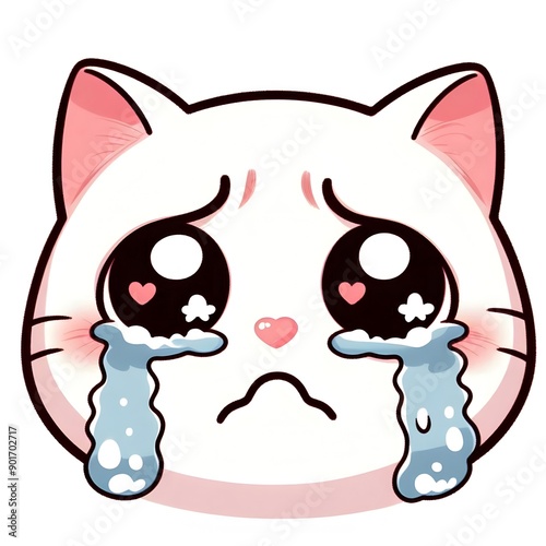 Cute Cartoon Cat Crying With Big Eyes