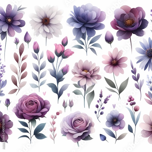Wallpaper Mural a collection of purple flowers with the word  spring  on the bottom. Torontodigital.ca