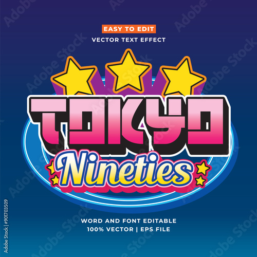Retro Tokyo Japan 3D vector cartoon style editable text effect. Vector logo icon