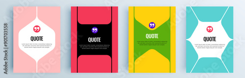 Quote frames blank templates set. Text in brackets, citation empty speech bubbles, quote bubbles. Textbox isolated on color background. Vector illustration.