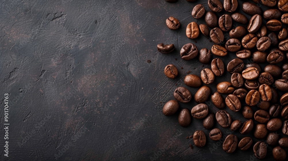 Roasted coffee beans on dark textured background Roasted coffee beans on dark textured background