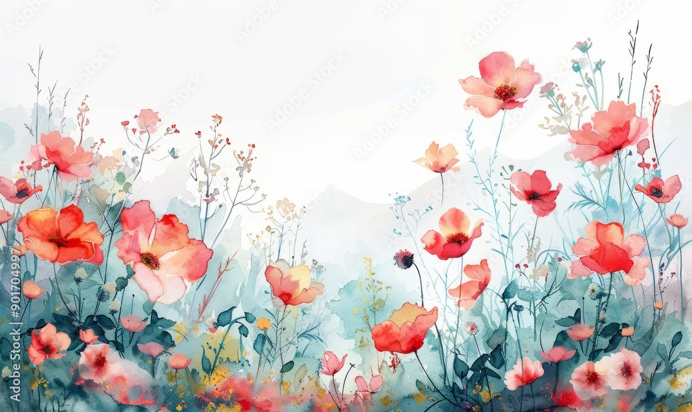 Abstract blooming garden in watercolor on white. Abstract blooming garden in watercolor on white.