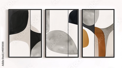 Three modern abstract posters featuring a continuous minimalistic image, each piece contributing to a cohesive and elegant composition on a white background