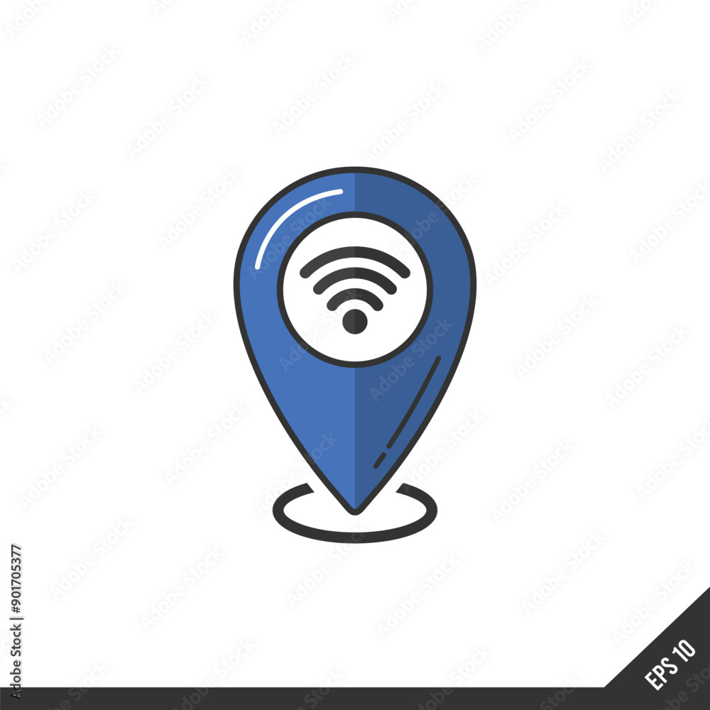 Map marker with Wifi signal icon, map pin, GPS location symbol Map marker with Wifi signal icon, map pin, GPS location symbol