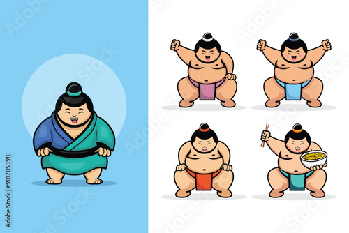 A cartoon illustration of a funny sumo