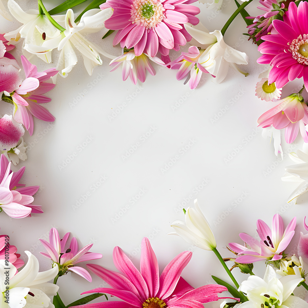 Frame of flowers on a white background. Design banner template for advertising, summer cards, invitations, posters with place for text Frame of flowers on a white background. Design banner template for advertising, summer cards, invitations, posters with place for text