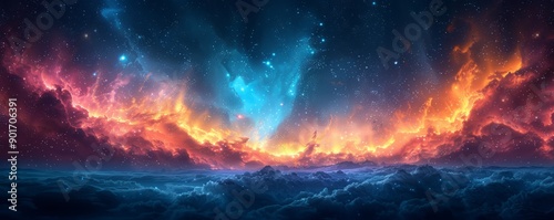 Abstract night sky with aurora borealis in watercolor. © Станіслав Козаков