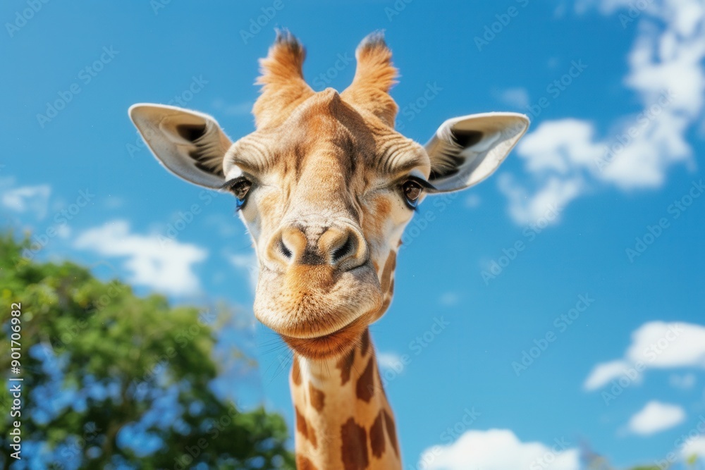 Naklejka premium Majestic Giraffe in its Natural Habitat. Wildlife Background Concept