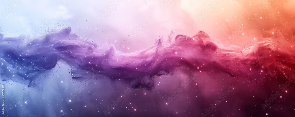 Fototapeta premium Abstract cosmic dust with stars in watercolor on white.