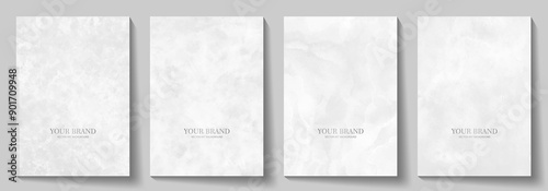 Light grey watercolor texture vector paper background set for cards, flyer, poster, banner and cover design. Hand drawn watercolor illustration for your design. White template for design.