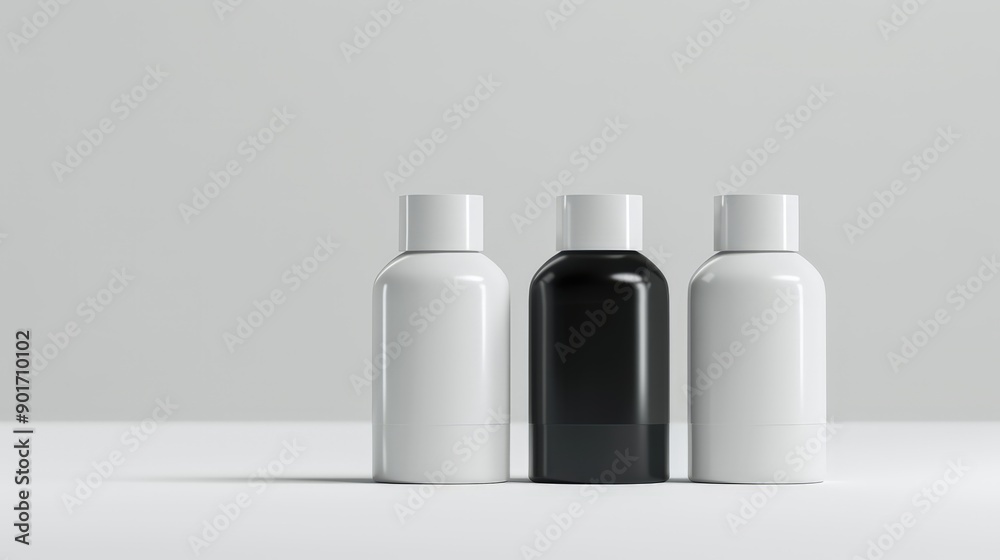 Set the cosmetic bottle layout on a light background. Set the cosmetic bottle layout on a light background.