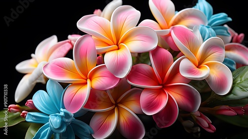 Close Up of Colorful Plumeria Flowers