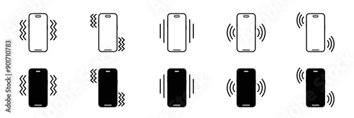 Mobile phone vibration icon vector linear ringtone symbols for app- Vector on white background esp10