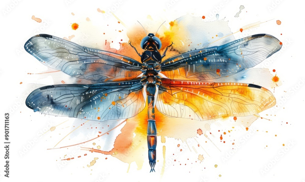 Abstract dragonfly in watercolor on a white backdrop. Abstract dragonfly in watercolor on a white backdrop.