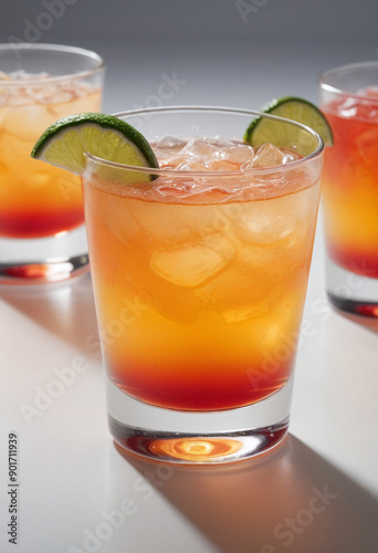 Wallpaper Mural Minimal photorealistic of Tequila Sunrise , vivid colors, flat white background, no shadows Torontodigital.ca