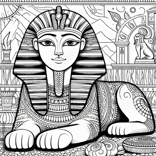Egyptian sphinx pharaoh Egyptian culture style coloring page for kids