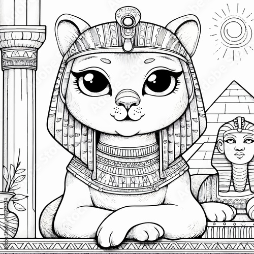 Egyptian culture style coloring page for kids of a lion