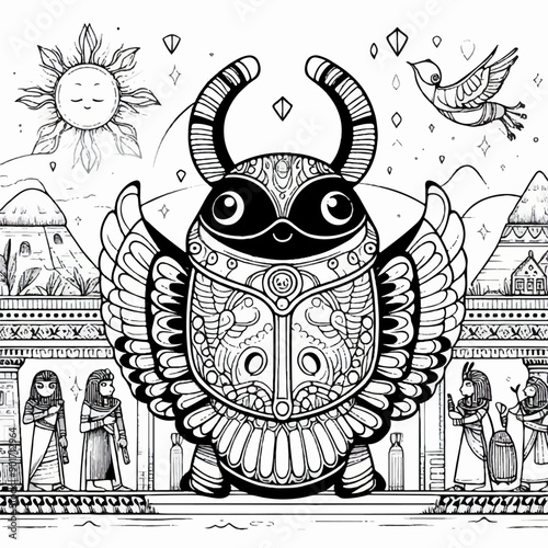 Scarab beetle Egyptian culture style coloring page for kids