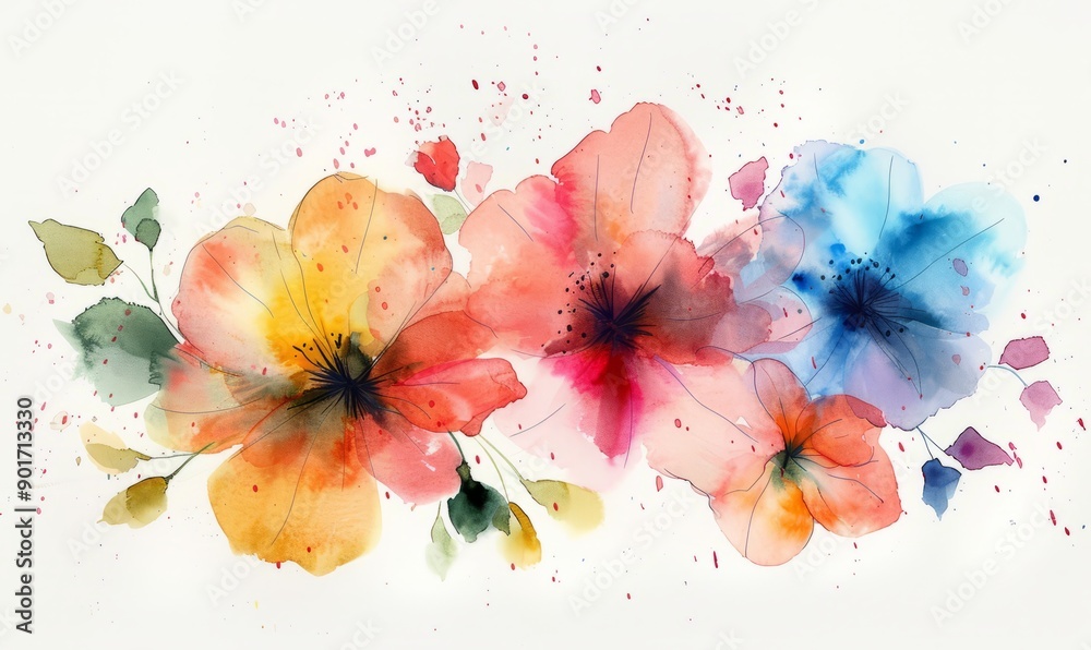 Abstract blooming flowers in watercolor on white. Abstract blooming flowers in watercolor on white.