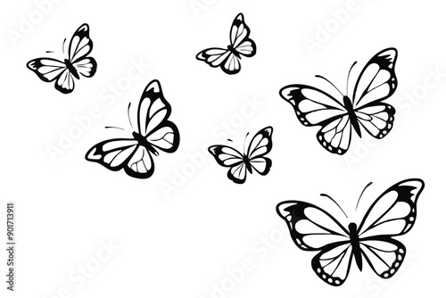 Butterflies flying line art illustration