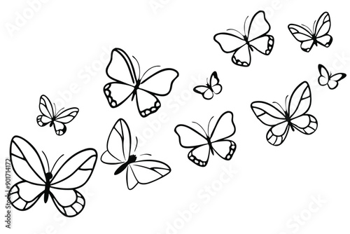 Butterflies flying line art illustration