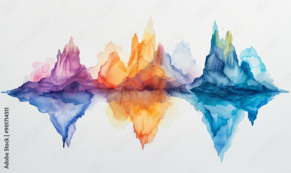 Abstract floating islands in watercolor on white. Abstract floating islands in watercolor on white.