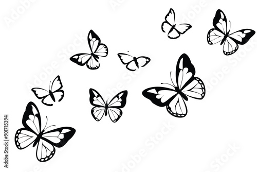 Butterflies flying line art illustration