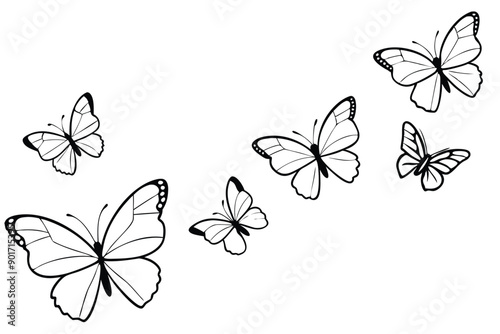 Butterflies flying line art illustration