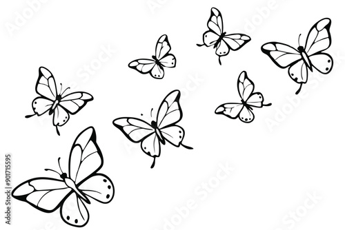 Butterflies flying line art illustration