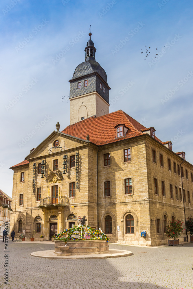 Historic town hall building at the market square in Bad Langensalza, Germany