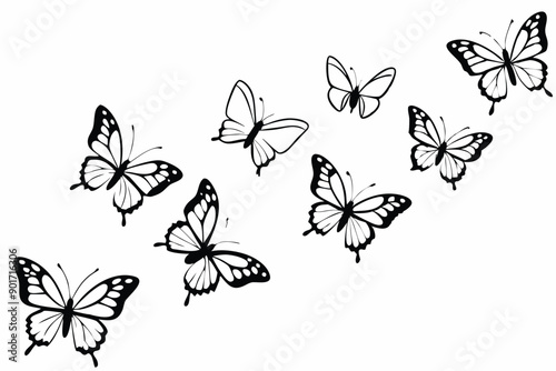 Butterflies flying line art illustration