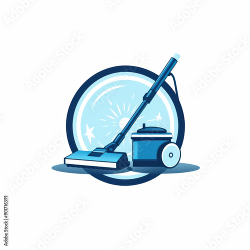 Logo for cleaning company; vacuum cleaner; vector style; blue color; simple and clean.