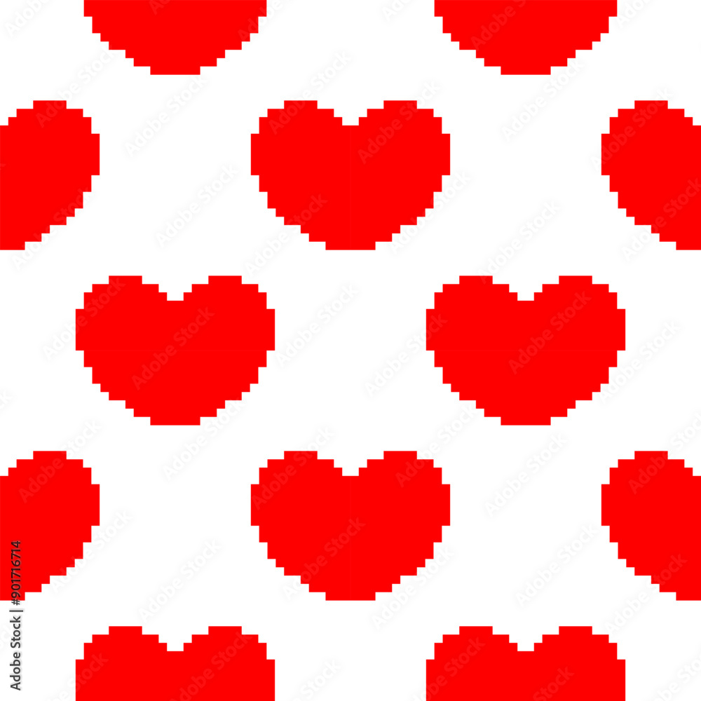 red heart with outline pixel seamless pattern on white background red heart with outline pixel seamless pattern on white background